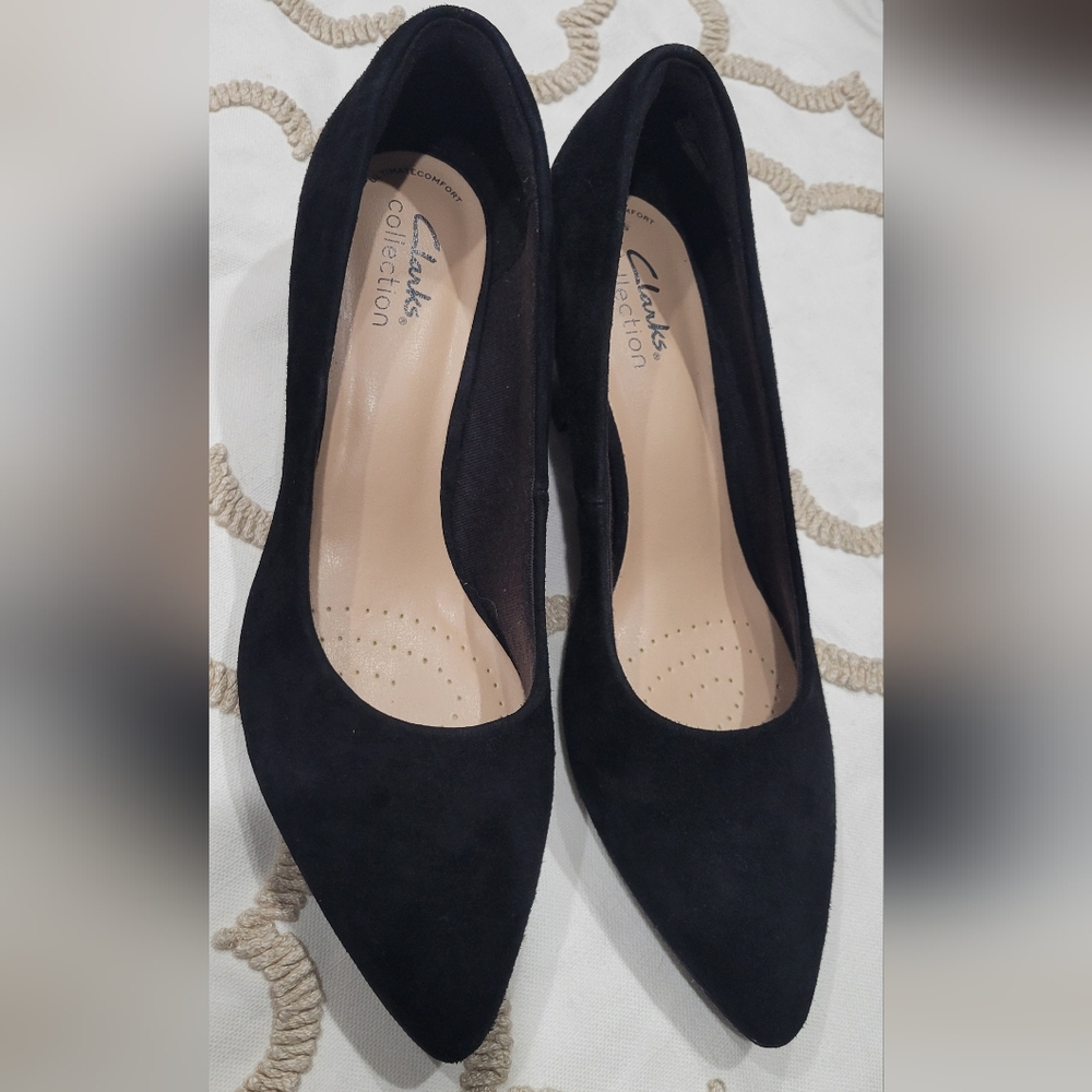 Clarks Teresa Step Pumps in Black Suede - Picture 6 of 9